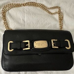 Michael Kors Black Leather Bag with Gold Details